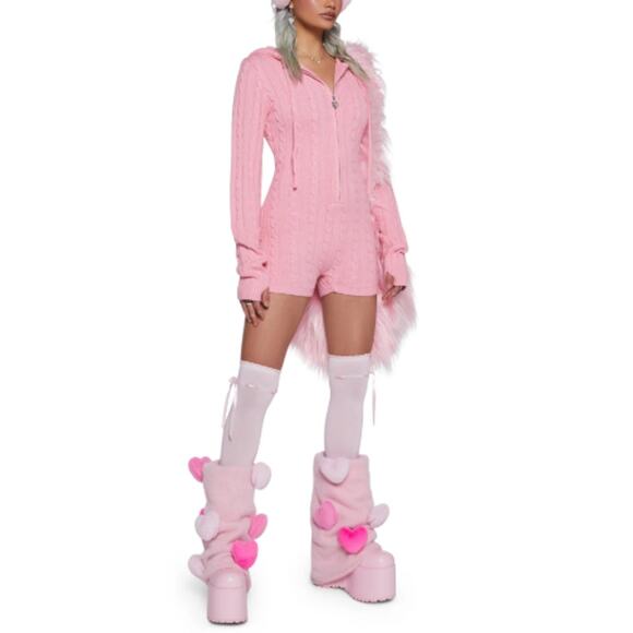 Dolls Kill Women's Pink Intarsia Cable Knit Zipper Romper Size M - Picture 11 of 11